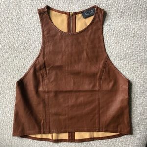 ASTR Faux-Leather Brown Crop Top
